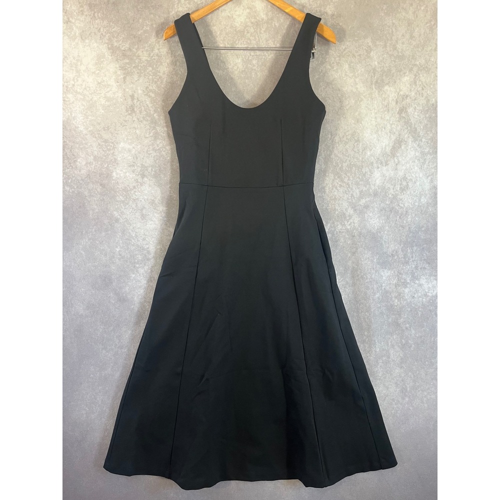 Ripley Rader Midi Dress Women 3 Medium Black Scoop Neck Fit & Flare Pockets NEW